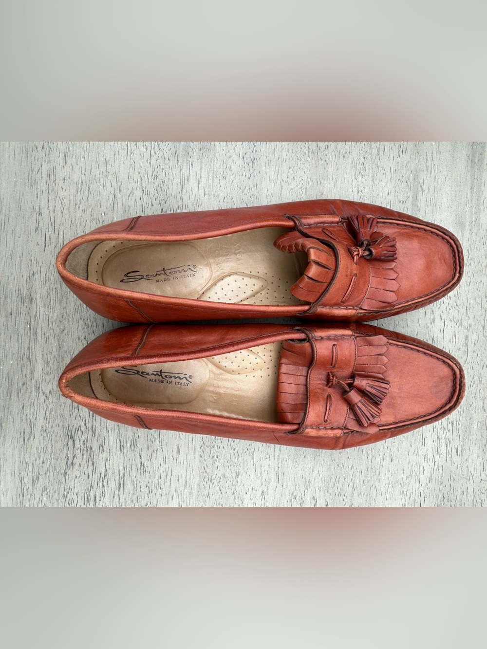 Santoni Tassel Kiltie Loafers Women 11 D Brown Leather Vero Cuoio Made In Italy